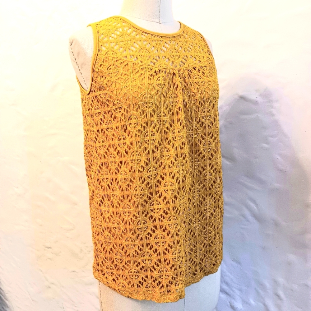 Eve & Maddie, cotton blend sunburst lace sleeveles blouse. Medium